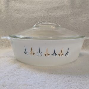 MCM Fire King Anchor Hocking round lidded candle glow 437  1.5 qt casserole